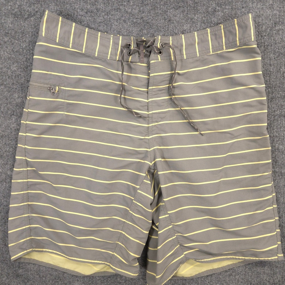 Patagonia Wavefarer Board Shorts Mens 33 (M) Gray Yellow Striped Swim Outdoor